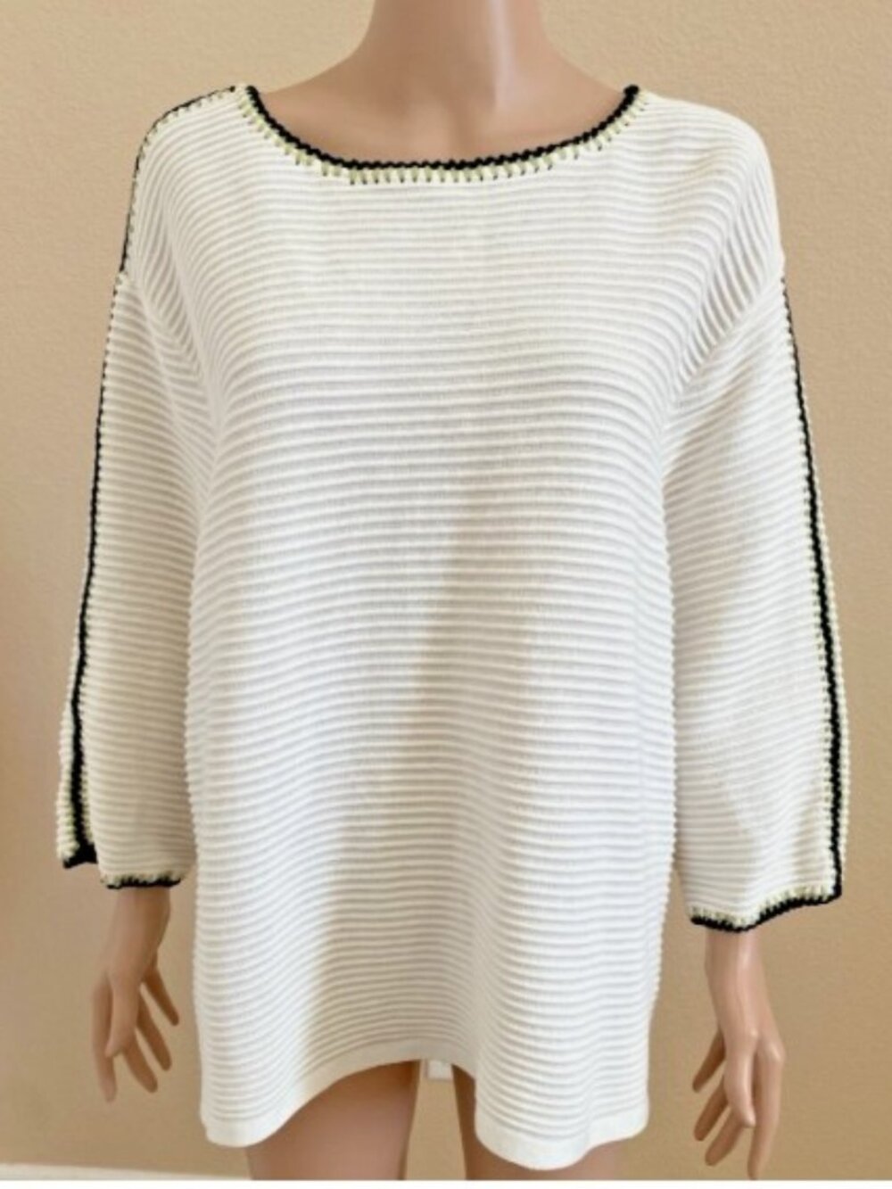 NIC+ZOE Classic Cream Ottoman Stitched Cotton Blend Sweater Top Plus Size 3X EUC